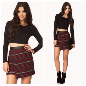 Forever 21 Wool Blend Jacquard Print Skirt w/Leather Trim